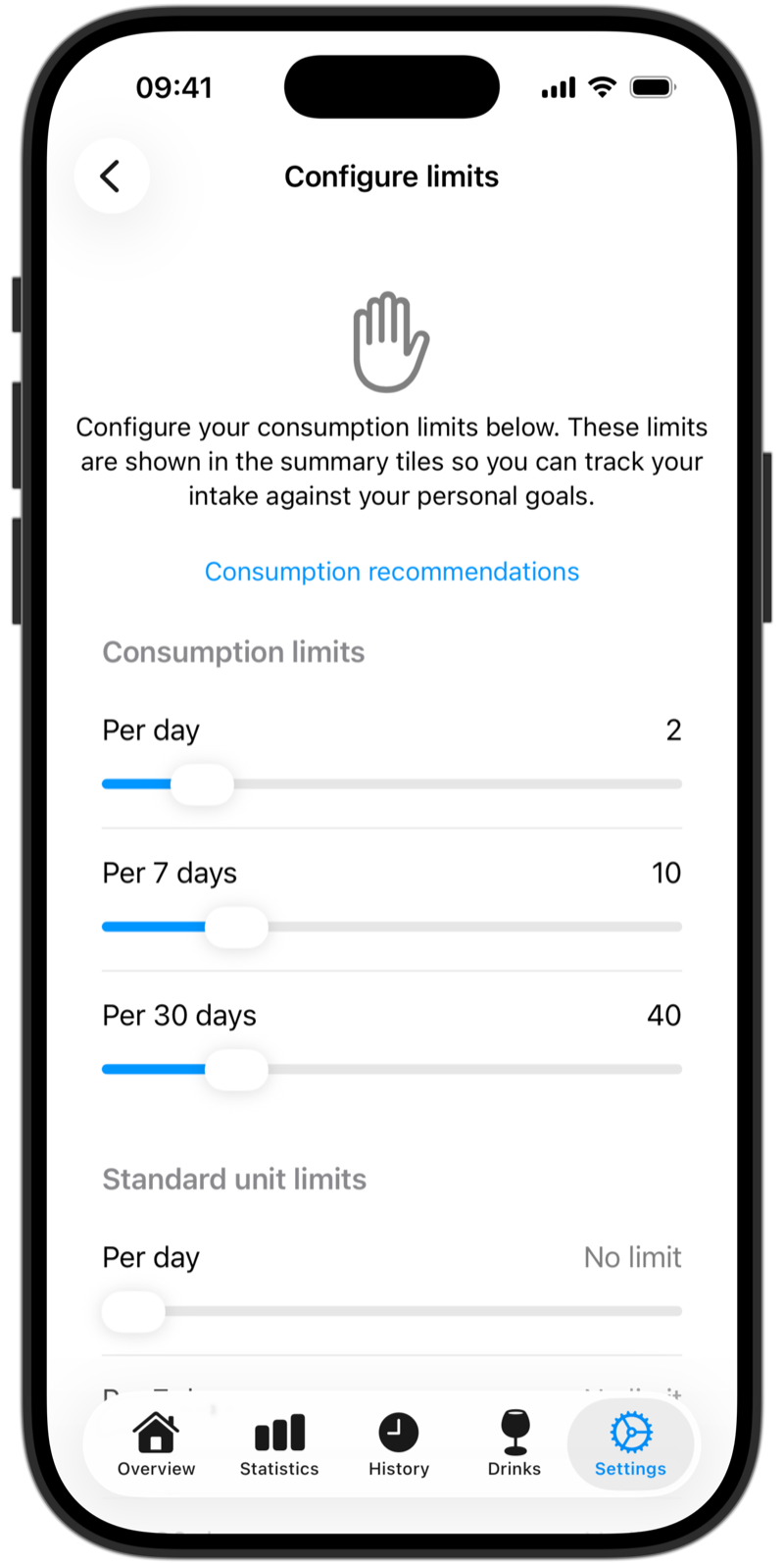 Limits per day, per 7 days and per 30 days